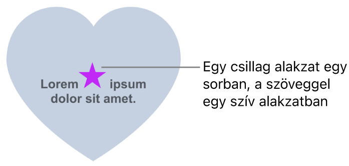 Egy csillag alakzat beágyazva jelenik meg a szív alakzatban található szövegben.