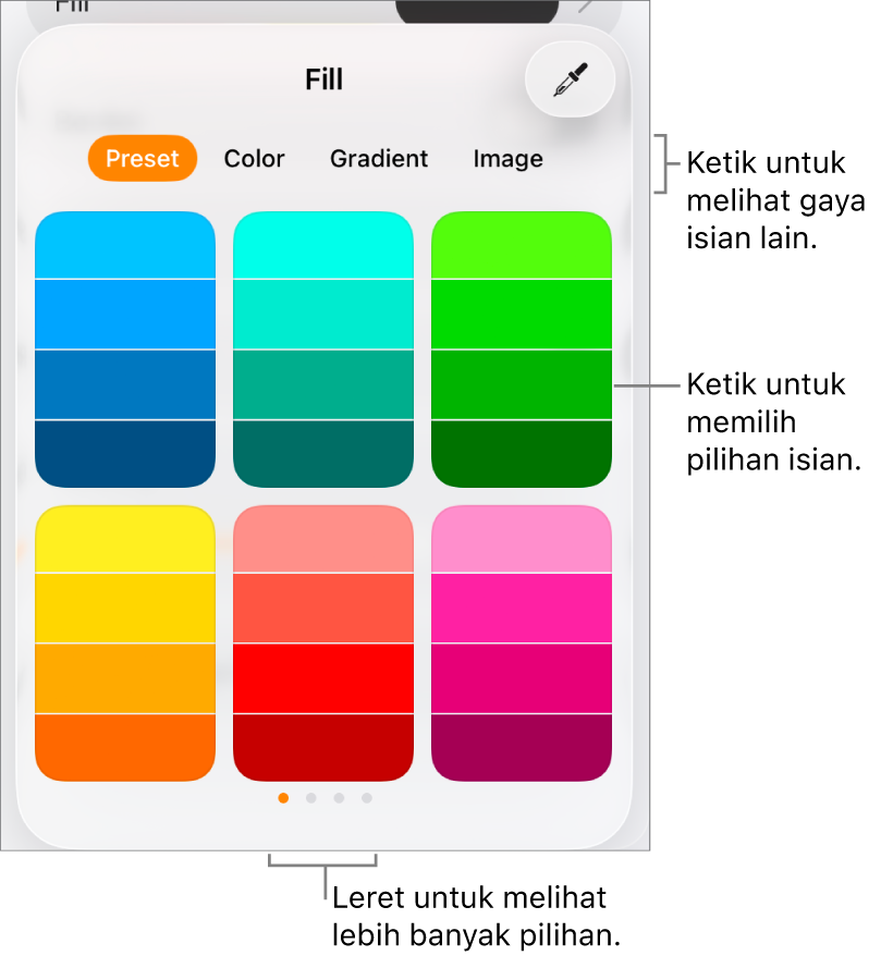 Pilihan Isian dalam anak tetingkap Gaya pada butang Format.