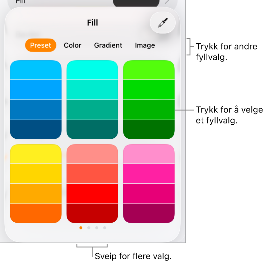 Fyllalternativer i Stil-fanen for Format-knappen.