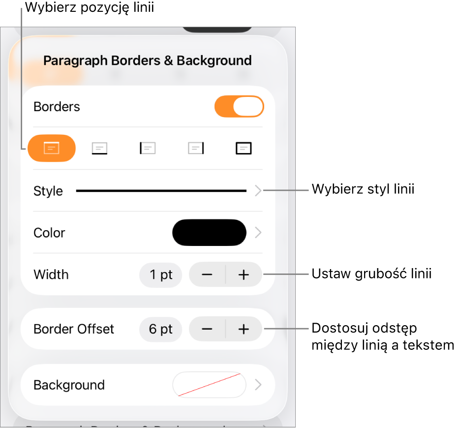 Narzędzia zmieniania stylu, grubości, pozycji i koloru linii.