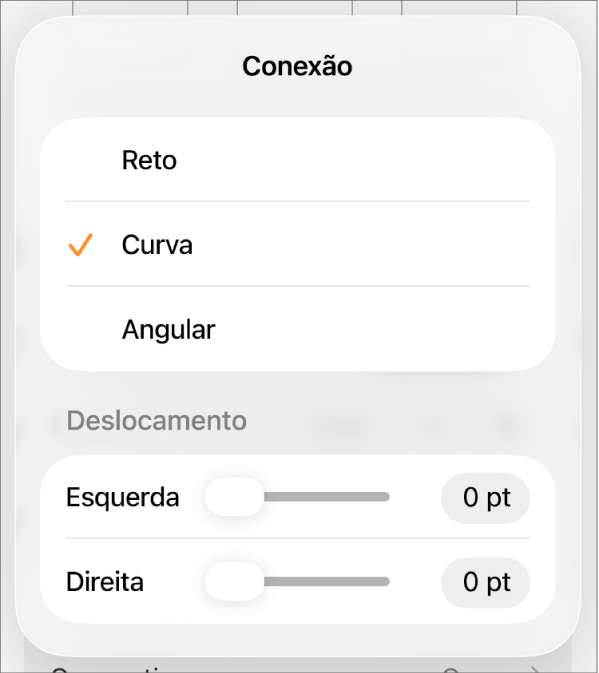 Os controles de Conexão com Curva selecionada.