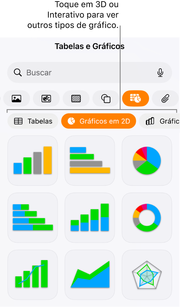 Menu Adicionar gráfico mostrando gráficos 2D.
