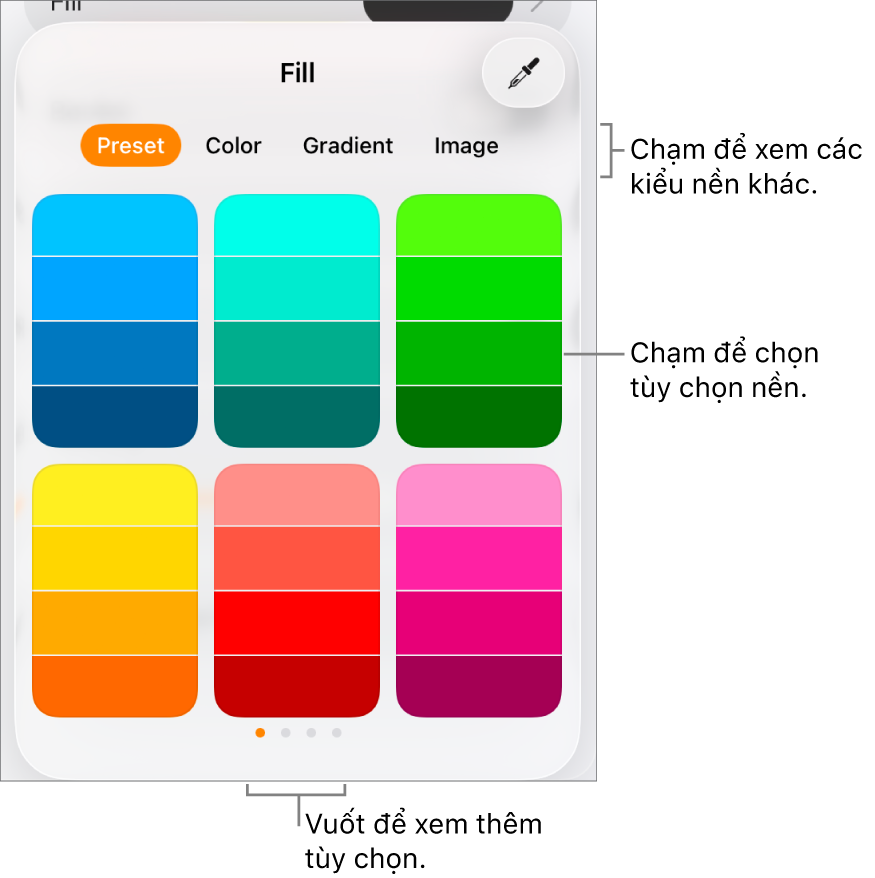 Các tùy chọn Nền trong tab Kiểu của nút Định dạng.
