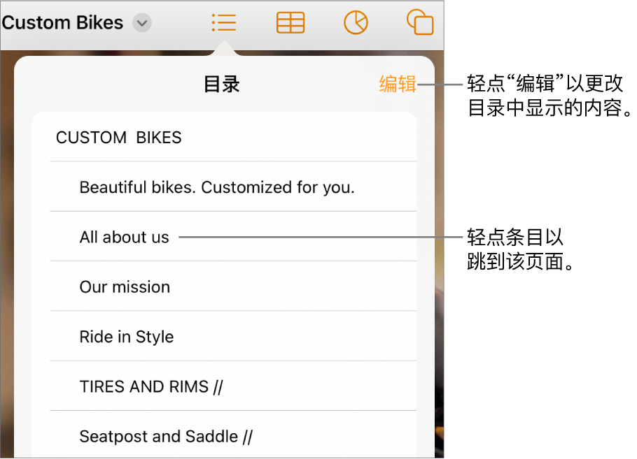 目录视图,列出了条目。“编辑”按钮位于视图的右上角。