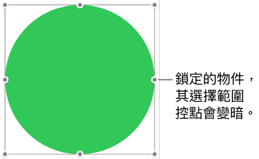 鎖定的物件顯示變暗的選擇範圍控點。