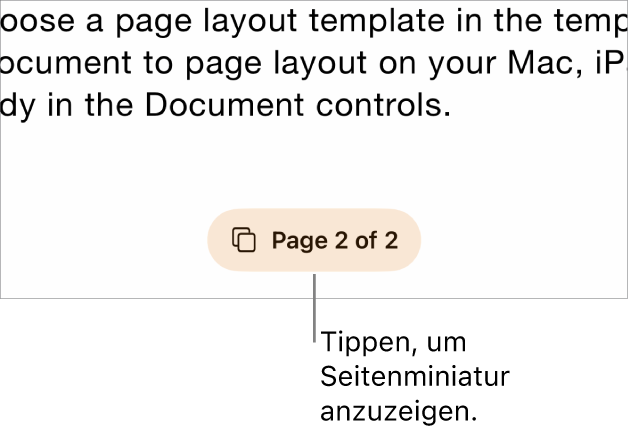 Ein geöffnetes Dokument mit der Taste für die Seitenzahl unten in der Mitte des Bildschirms