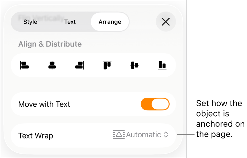 The Arrange controls with Move with Text and Text Wrap.