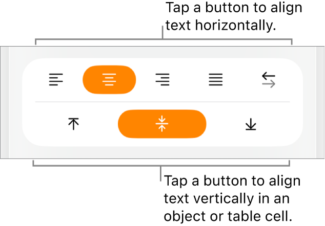Horizontal and vertical alignment buttons for text.