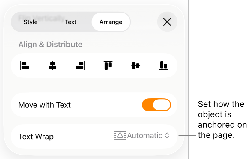 The Arrange controls with Move with Text and Text Wrap.