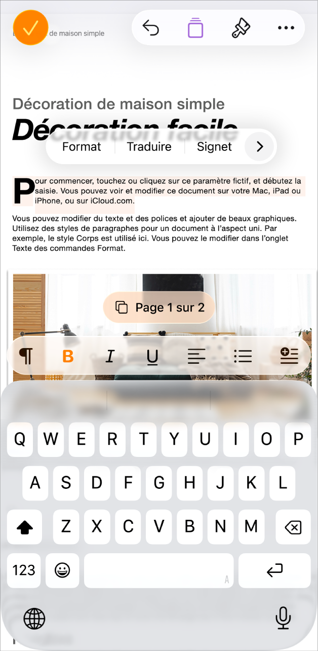 Dans un document ouvert, du texte de paramètre fictif de modèle est sélectionné.