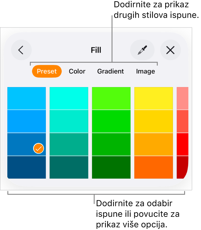 Opcije ispune u kartici Stil tipke Formatiraj.
