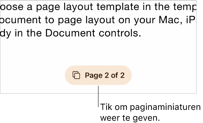 Een geopend document met eronder in het midden van het scherm de knop voor het paginanummer.