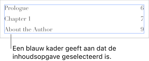 Een inhoudsopgave in een document. Deze bevat een lijst met koppen met het bijbehorende paginanummer.