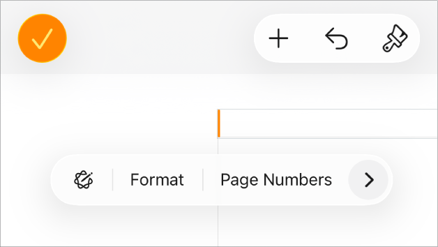 Het venster 'Documentontwerp' met het invoegpunt in een koptekstveld en een pop‑upmenu met twee menuopties: 'Paginanummers' en 'Voeg in'.