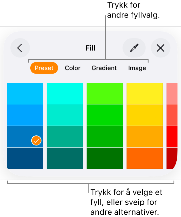 Fyllalternativer i Stil-fanen for Format-knappen.