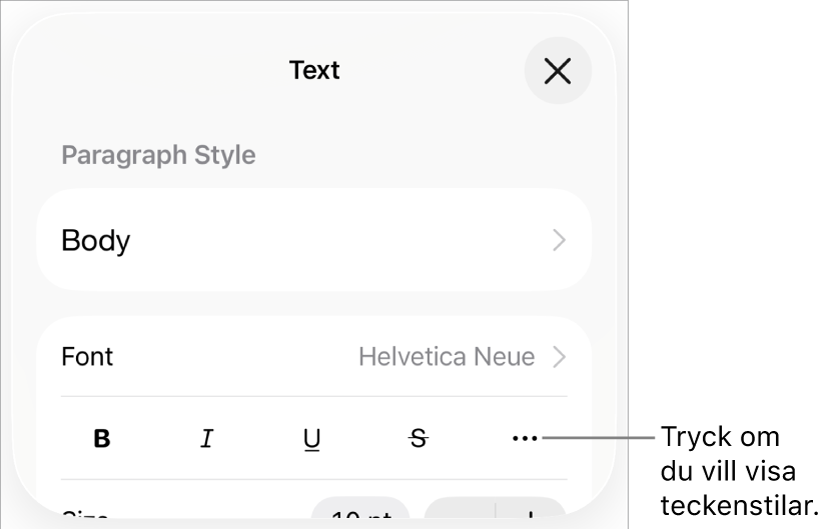 Formatreglagen med knappar för fetstil, kursiv skrift, understrykning, genomstrykning och fler textalternativ.
