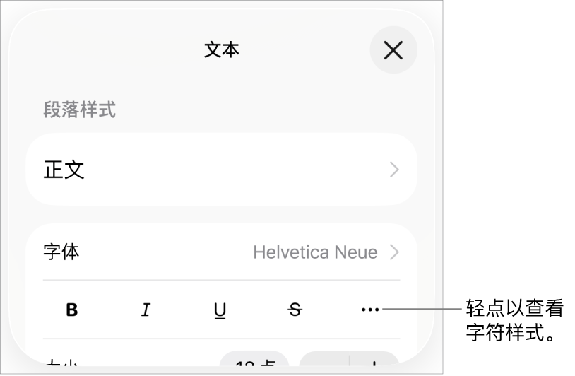 “格式”控制包括“粗体”、“斜体”、“下划线”、“删除线”和“更多文本选项”按钮。