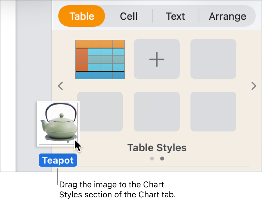Dragging an image into the chart styles section of the sidebar to create a new style.
