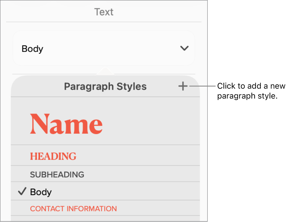 The Paragraph Styles menu with a callout to the New Style button.