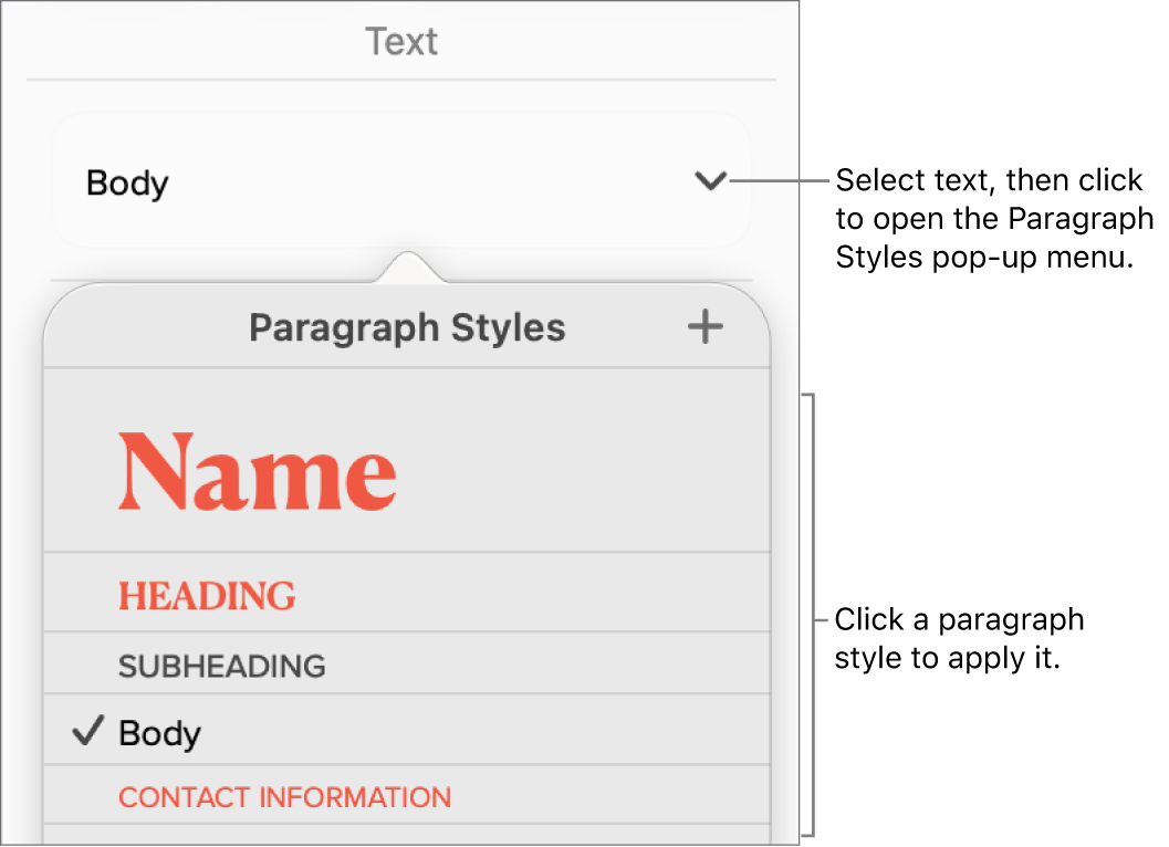 The Paragraph Styles menu.