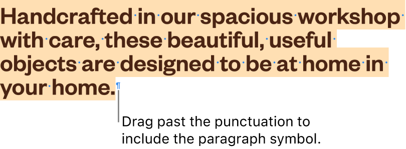 A paragraph selected, with the paragraph symbol included in the selection.