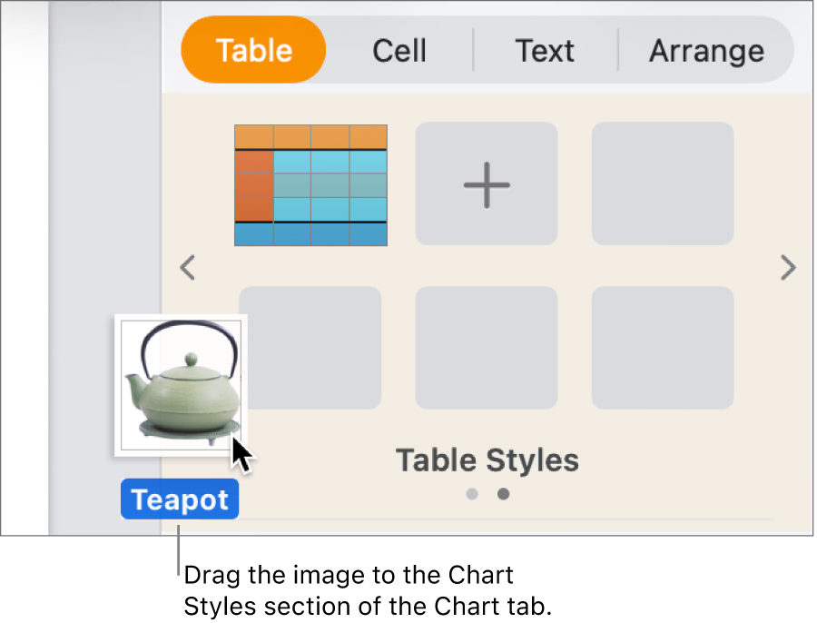 Dragging an image into the chart styles section of the sidebar to create a new style.