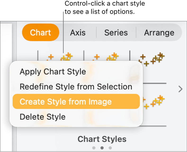 The chart style shortcut menu.