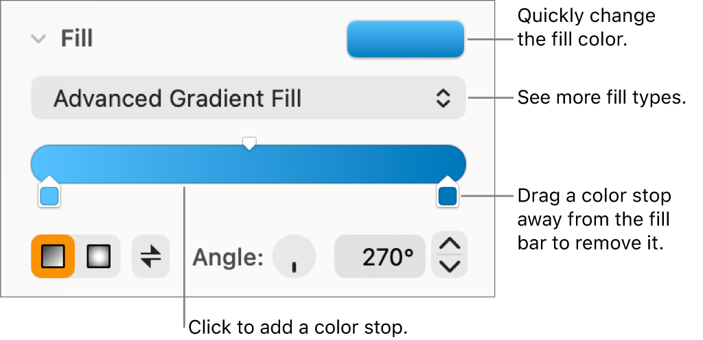 Controls for filling objects with colors.