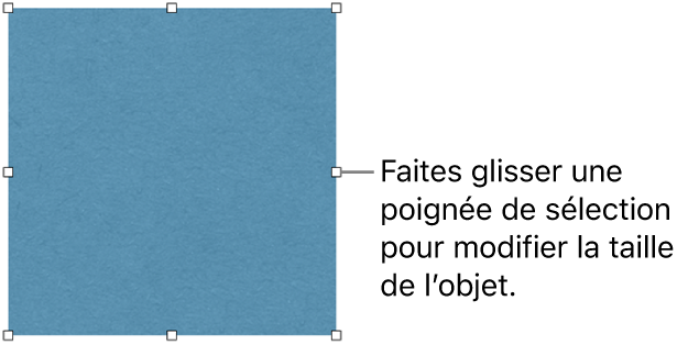 Un objet dont la bordure comporte des carrés blancs pour modifier sa taille.