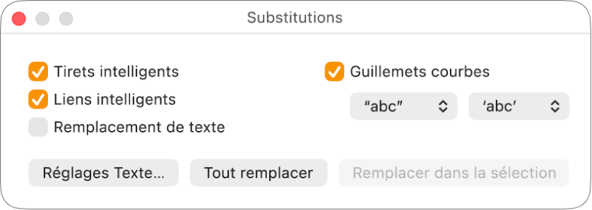 La fenêtre Substitutions.