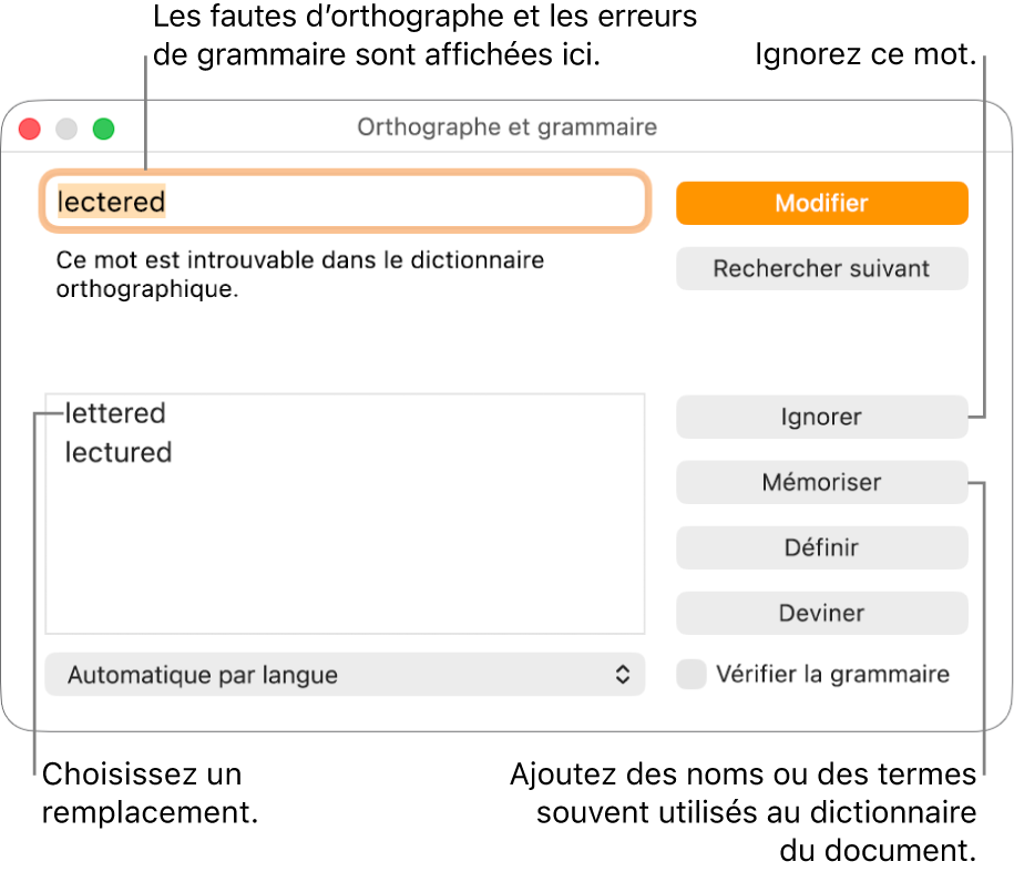La fenêtre Orthographe et grammaire.