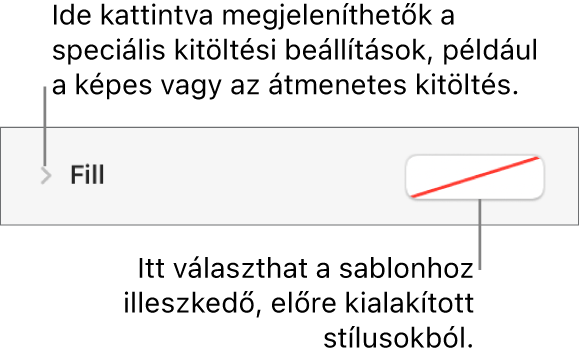 Kitöltési szín kiválasztását szabályozó vezérlők.