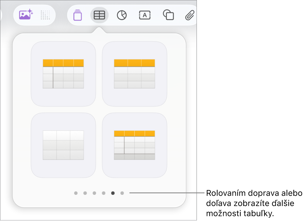 Menu Pridajte tabuľku s navigačnými šípkami.