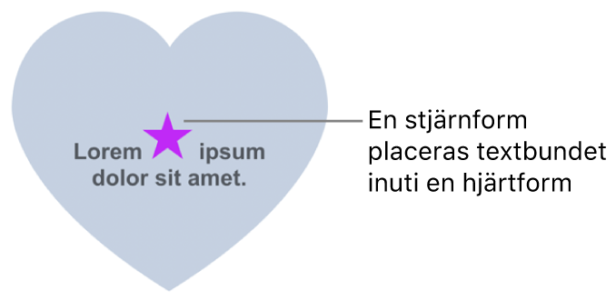 En stjärnform är textbunden inuti en hjärtform.