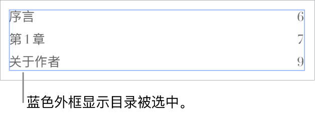 目录被插入到文稿中。条目显示了小标题及其页码。