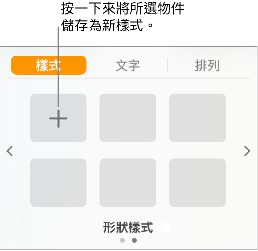 「格式」側邊欄的「樣式」標籤頁，左上角為「製作樣式」按鈕，另包含五個空白樣式暫存區。