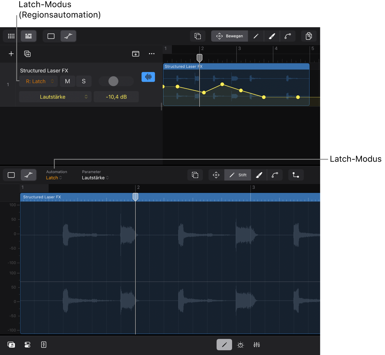 Abbildung. Automationsmodi im Bereich „Editoren“.