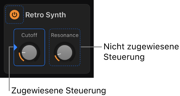 Abbildung. Umrisse um einer zugewiesenen Steuerung und einer nicht zugewiesenen Steuerung.
