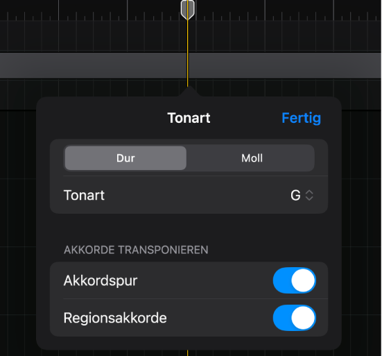 Abbildung. Hinzufügen und Bearbeiten eines Tonartwechsels.