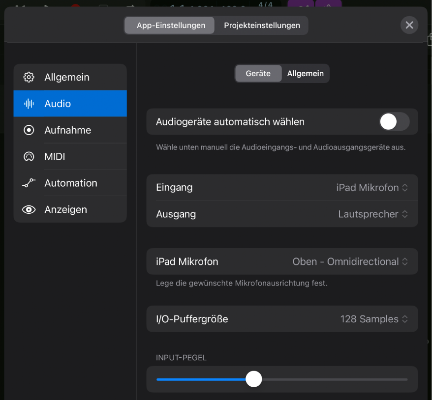 Abbildung. Der Bereich „Geräte“ der Audioeinstellungen.