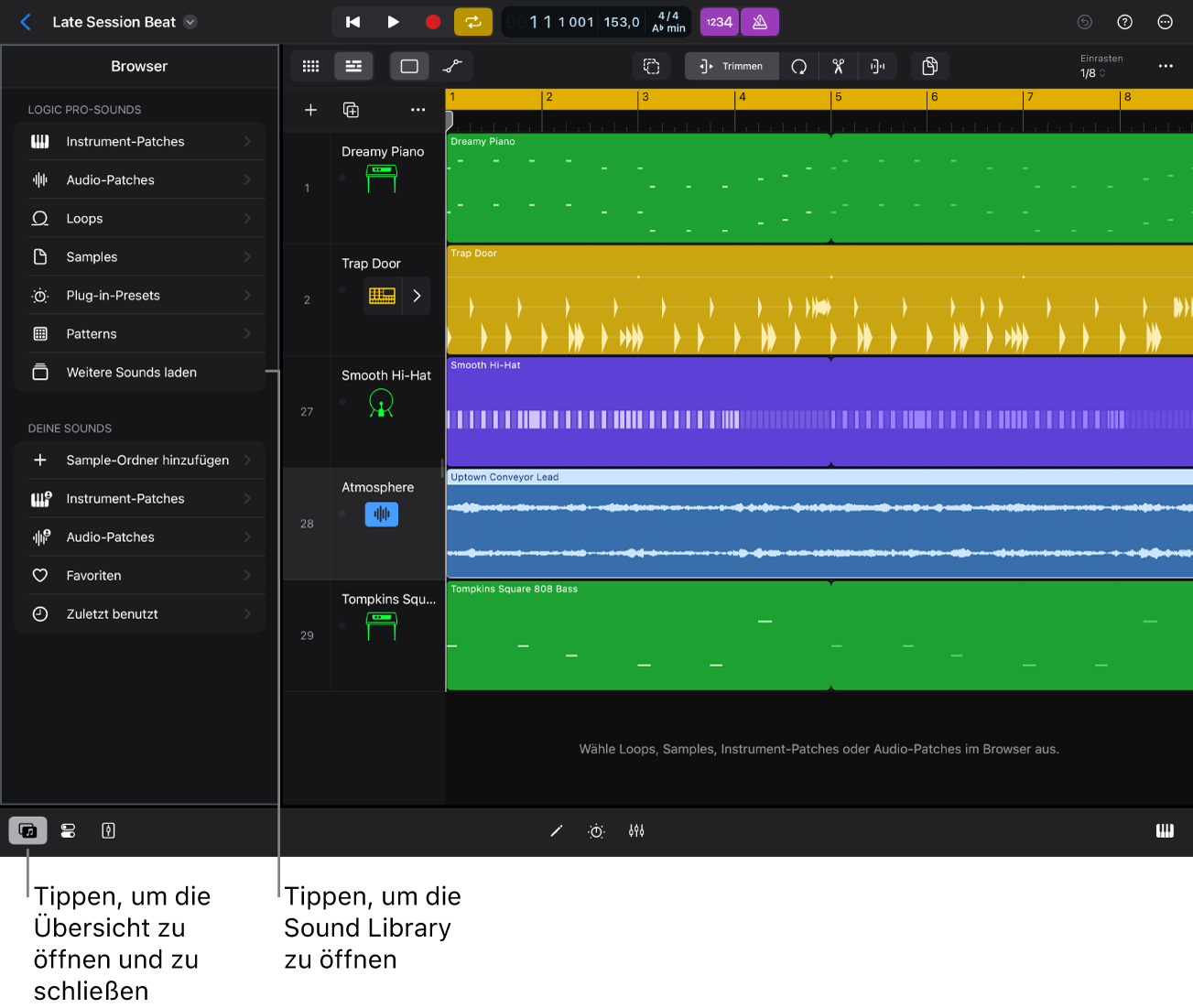 Abbildung. Der Browser in Logic Pro für iPad.