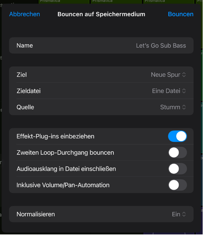Abbildung. Dialogfenster „Zellen an gleicher Stelle bouncen“.
