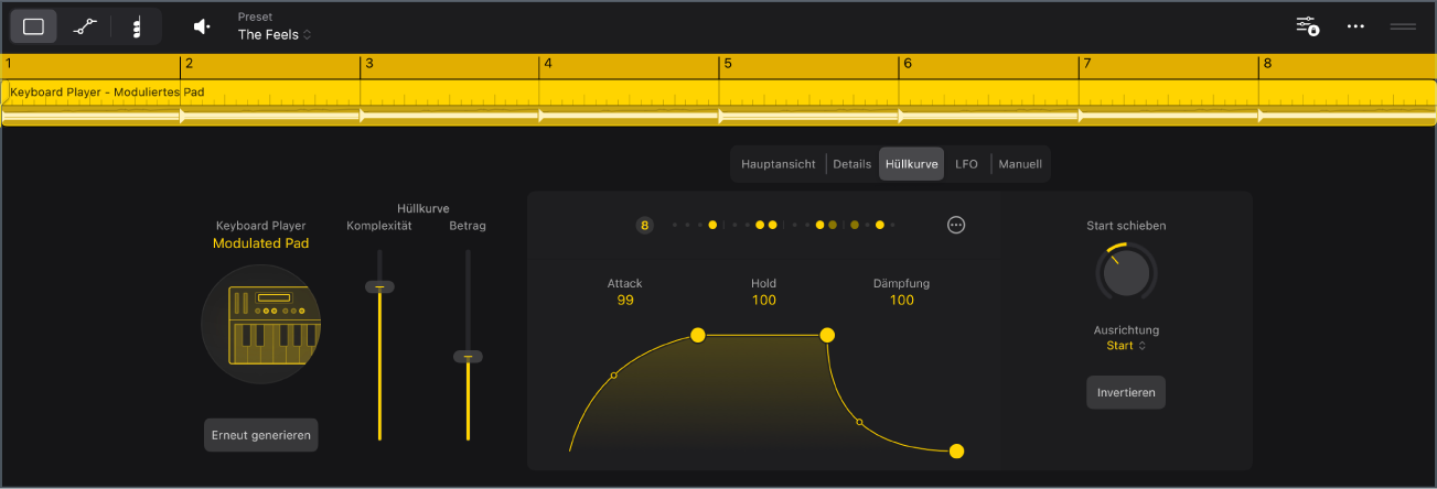 Abbildung. Die Einstellungen „Synth Keyboard Player“ im Session Player-Editor.