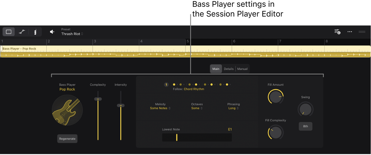 Figure. The Session Player Editor with Bass Player settings.