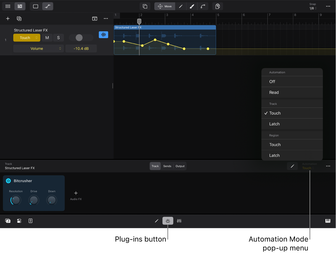 Figure. Automation Mode pop-up menu in the Plug-ins area.