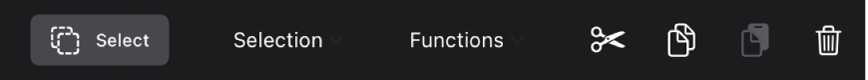 Figure. The Tracks area menu bar with the Select button selected, showing the Selection and Functions menus.
