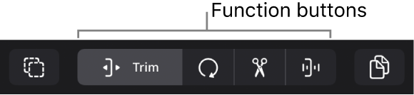 Figure. The Tracks area menu bar showing the Select button, the function buttons, and the Copy button.