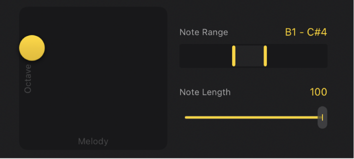 Figure. The XY pad and additional note settings for the Synth Bass Player.