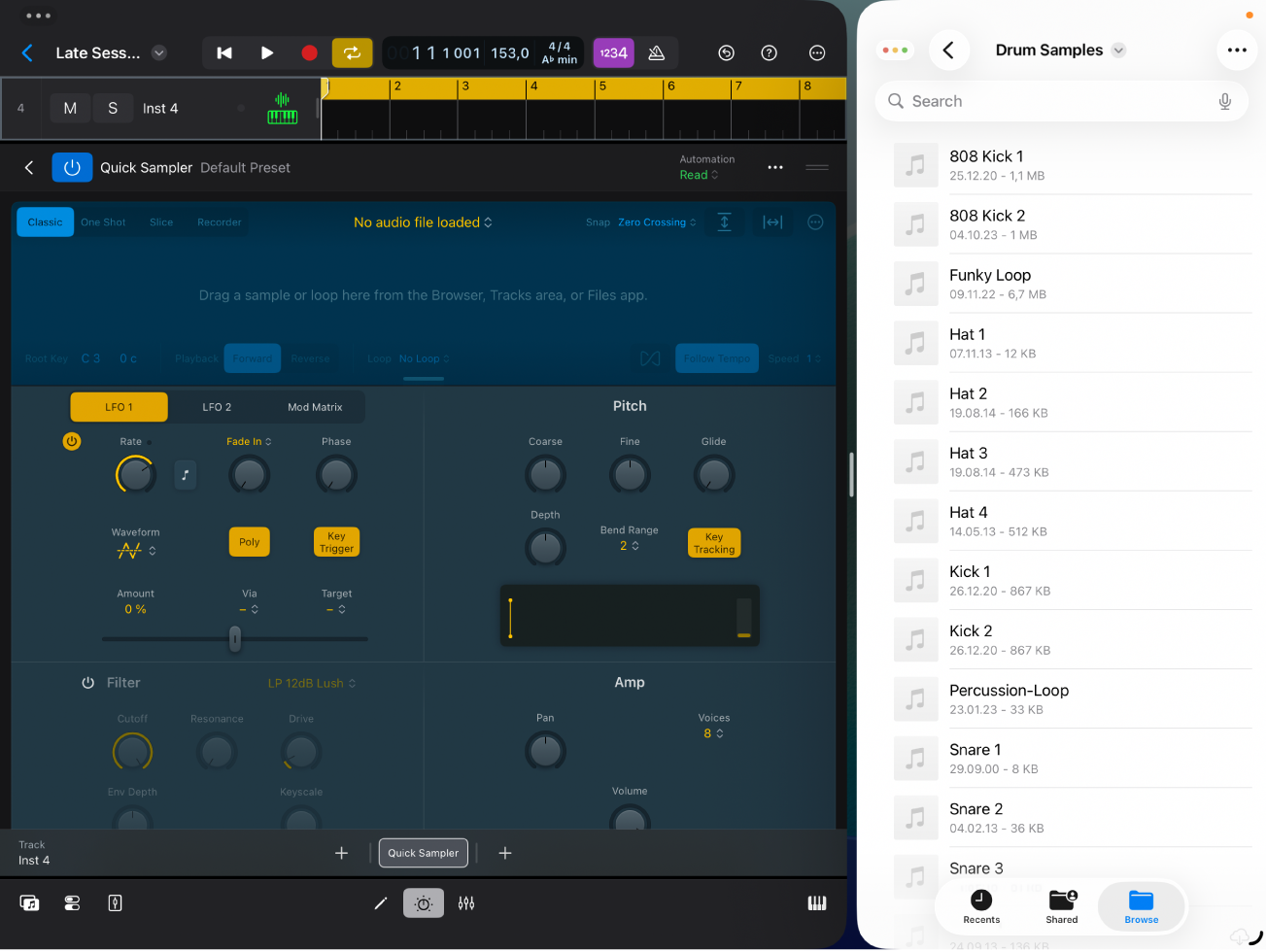 Figure. Quick Sampler next to the Files app window.