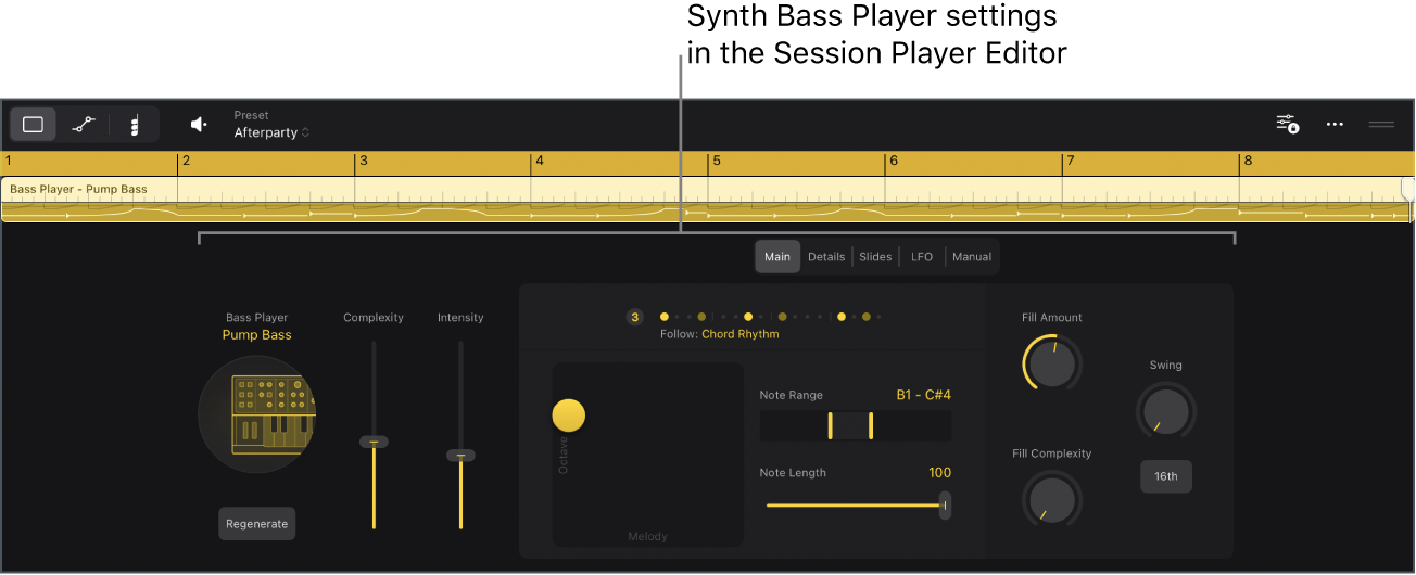 Figure. The Session Player Editor with Pump Bass settings.